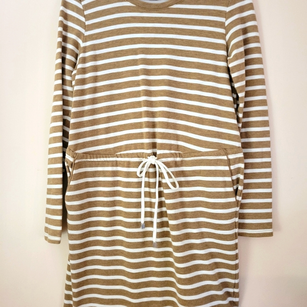 Merona Tan and White Striped Dress With Pockets